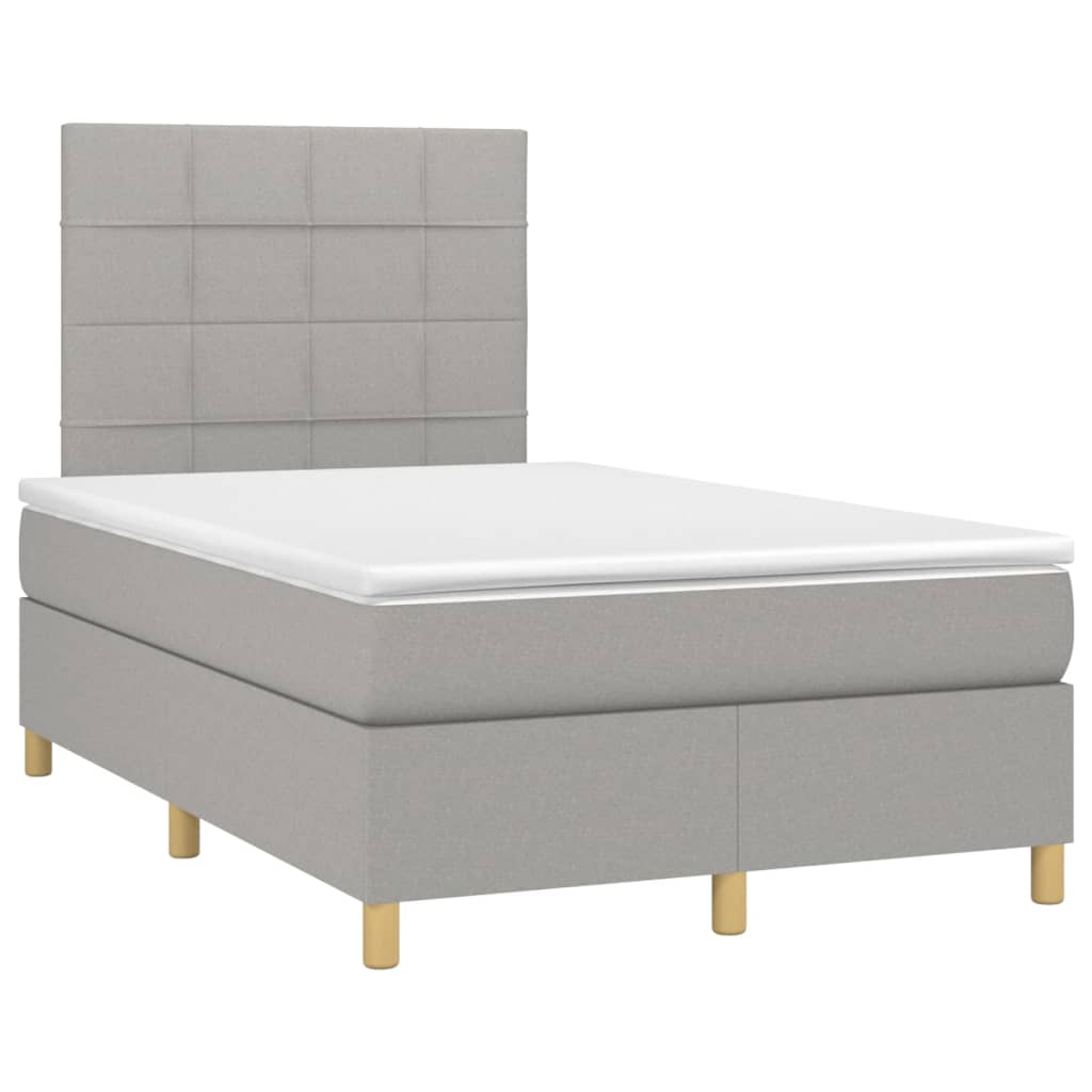 Boxspring Met Matras Stof Lichtgrijs 120 x 200 cm Blok met vierkanten