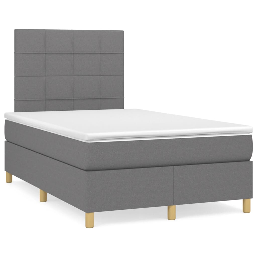 Boxspring Met Matras Stof Donkergrijs 120 x 200 cm Blok met vierkanten