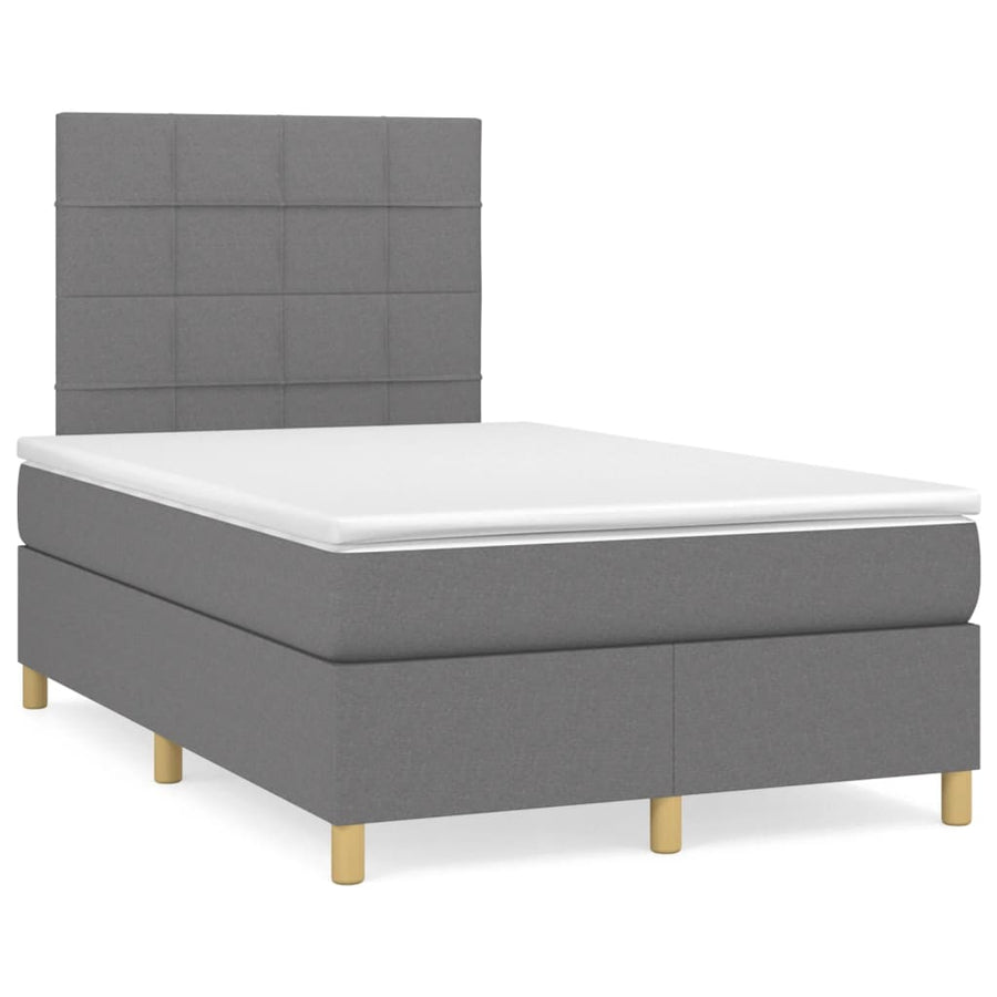 Boxspring Met Matras Stof Donkergrijs 120 x 200 cm Blok met vierkanten