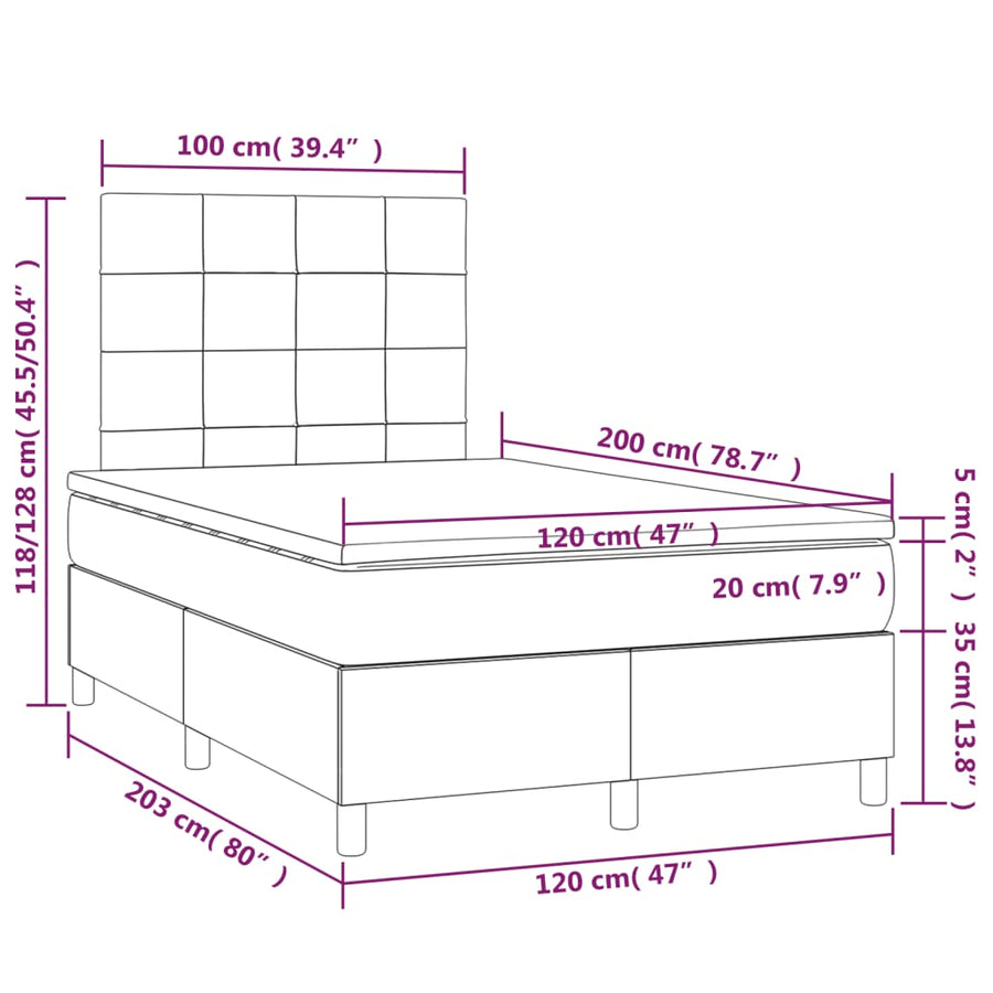 Boxspring met matras stof crèmekleurig 120x200 cm 120 x 200 cm Blok met vierkanten