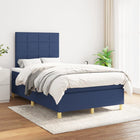 Boxspring Met Matras Stof Blauw 120 x 200 cm Blok met vierkanten