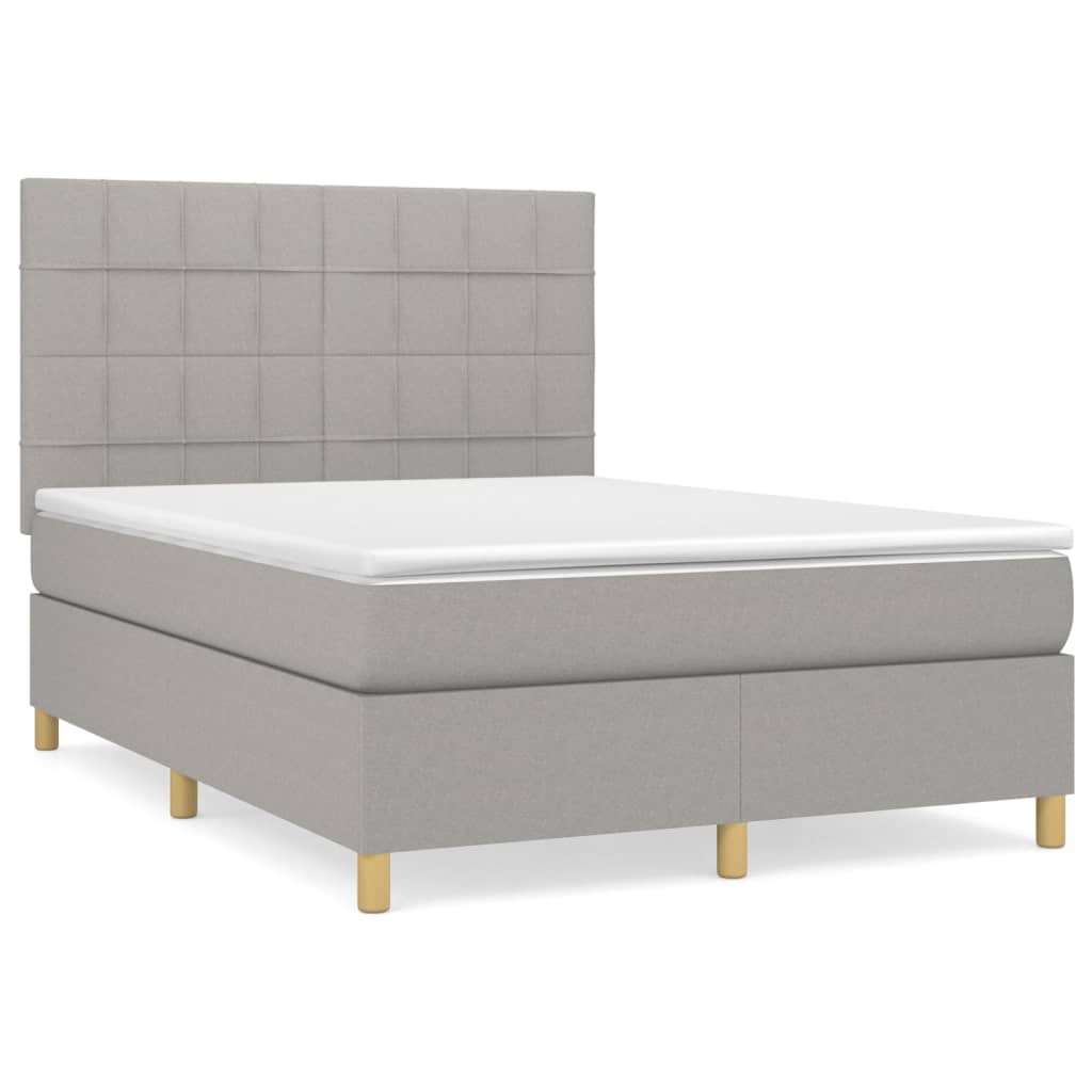 Boxspring Met Matras Stof Lichtgrijs 140 x 190 cm Blok met vierkanten