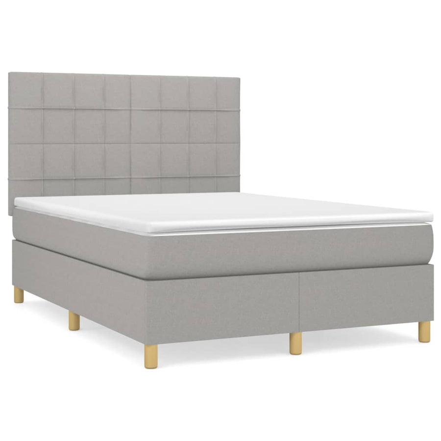 Boxspring Met Matras Stof Lichtgrijs 140 x 190 cm Blok met vierkanten