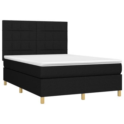 Boxspring Met Matras Stof Zwart 140 x 190 cm Blok met vierkanten