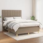 Boxspring met matras stof taupe 140x190 cm 140 x 190 cm Blok met vierkanten