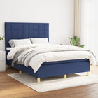 Boxspring Met Matras Stof Blauw 140 x 190 cm Blok met vierkanten