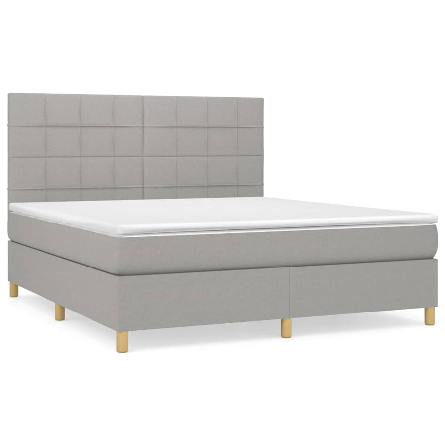 Boxspring Met Matras Stof Lichtgrijs 160 x 200 cm Blok met vierkanten