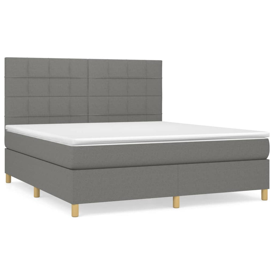 Boxspring Met Matras Stof Donkergrijs 160 x 200 cm Blok met vierkanten