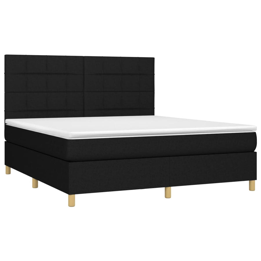 Boxspring Met Matras Stof Zwart 160 x 200 cm Blok met vierkanten