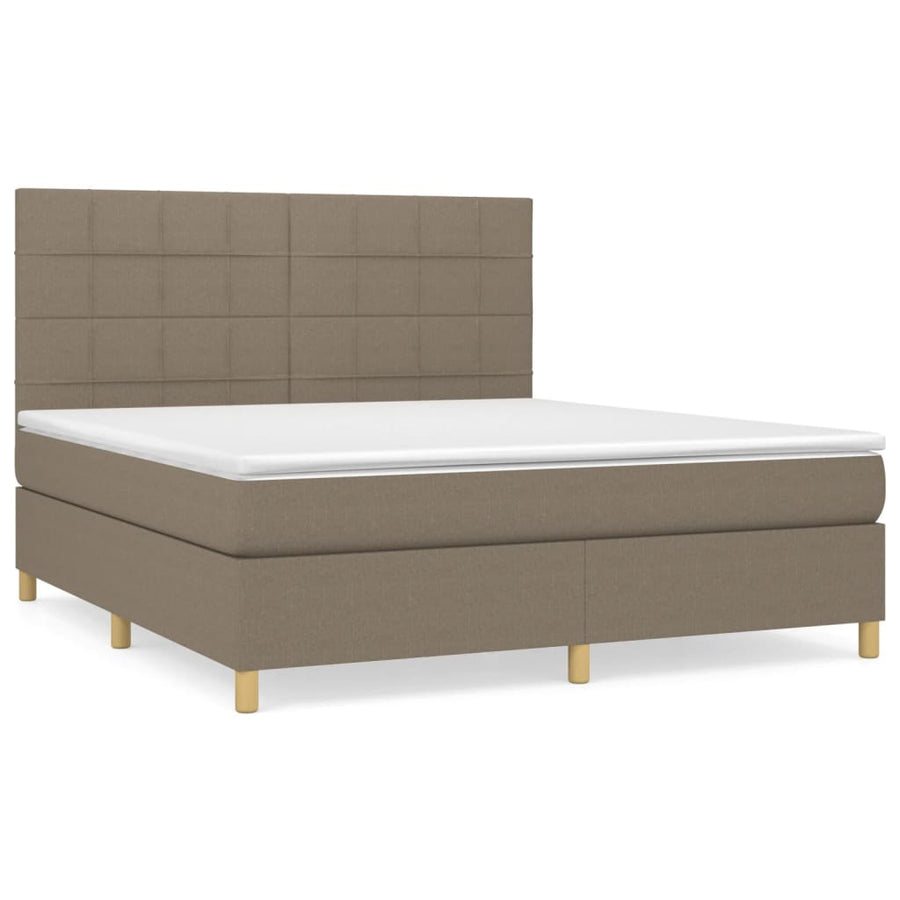 Boxspring Met Matras Stof Taupe 160 x 200 cm Blok met vierkanten