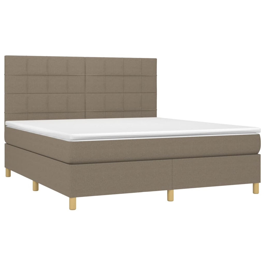 Boxspring Met Matras Stof Taupe 160 x 200 cm Blok met vierkanten
