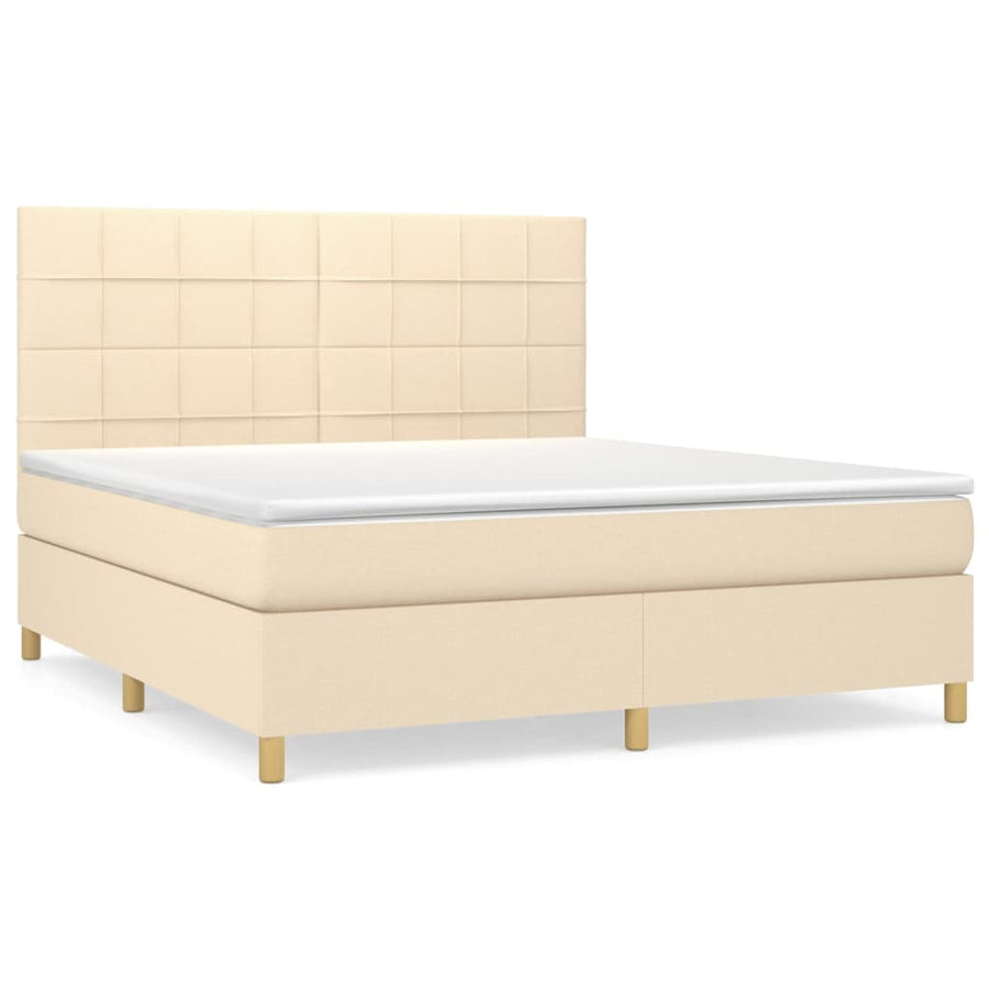 Boxspring Met Matras Stof Kleurig Crème 160 x 200 cm Blok met vierkanten