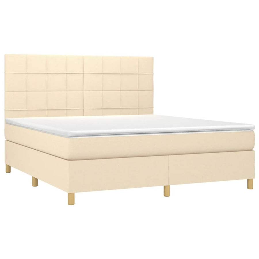 Boxspring Met Matras Stof Kleurig Crème 160 x 200 cm Blok met vierkanten