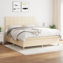 Boxspring Met Matras Stof Kleurig Crème 160 x 200 cm Blok met vierkanten