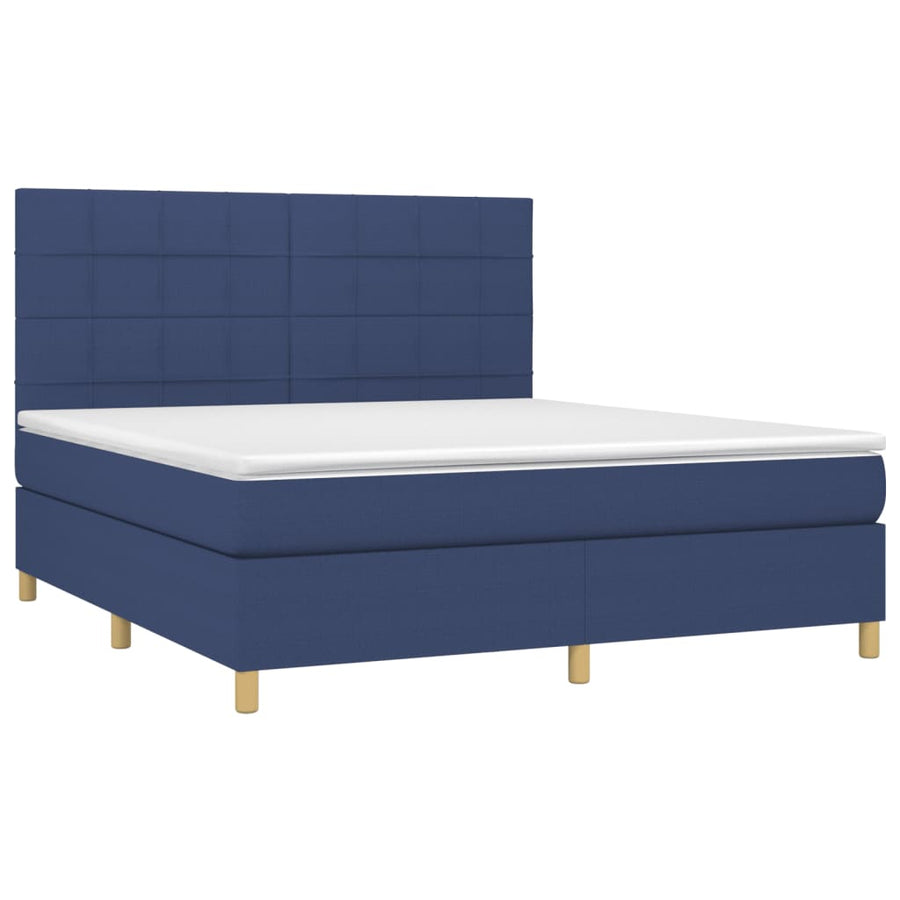 Boxspring Met Matras Stof Blauw 160 x 200 cm Blok met vierkanten