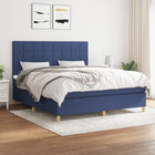 Boxspring Met Matras Stof Blauw 160 x 200 cm Blok met vierkanten