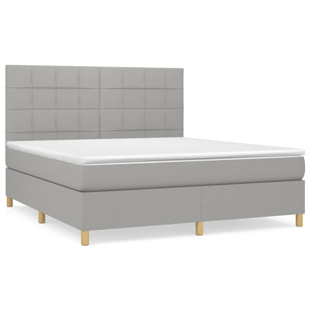 Boxspring Met Matras Stof Lichtgrijs 180 x 200 cm Blok met vierkanten