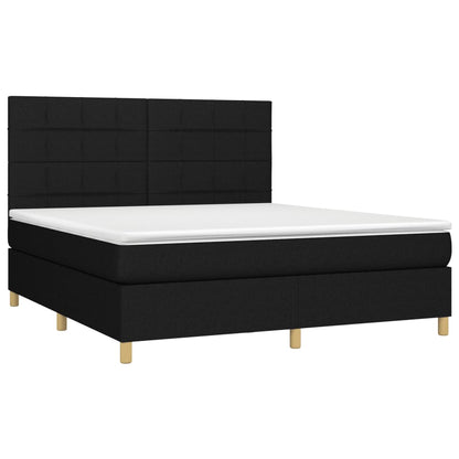 Boxspring Met Matras Stof Zwart 180 x 200 cm Blok met vierkanten