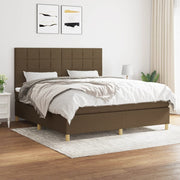 Box spring with mattress dark brown fabric 180x200 cm
