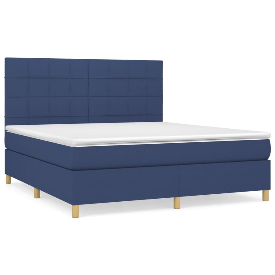 Boxspring Met Matras Stof Blauw 180 x 200 cm Blok met vierkanten