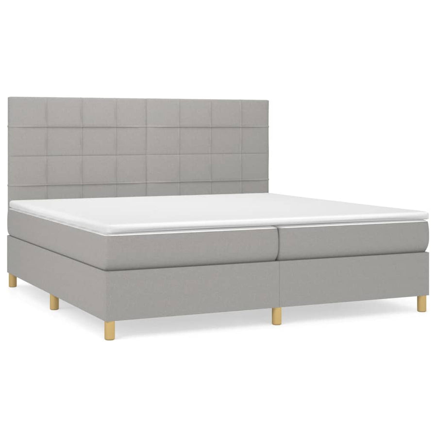 Boxspring Met Matras Stof Lichtgrijs 200 x 200 cm Blok met vierkanten