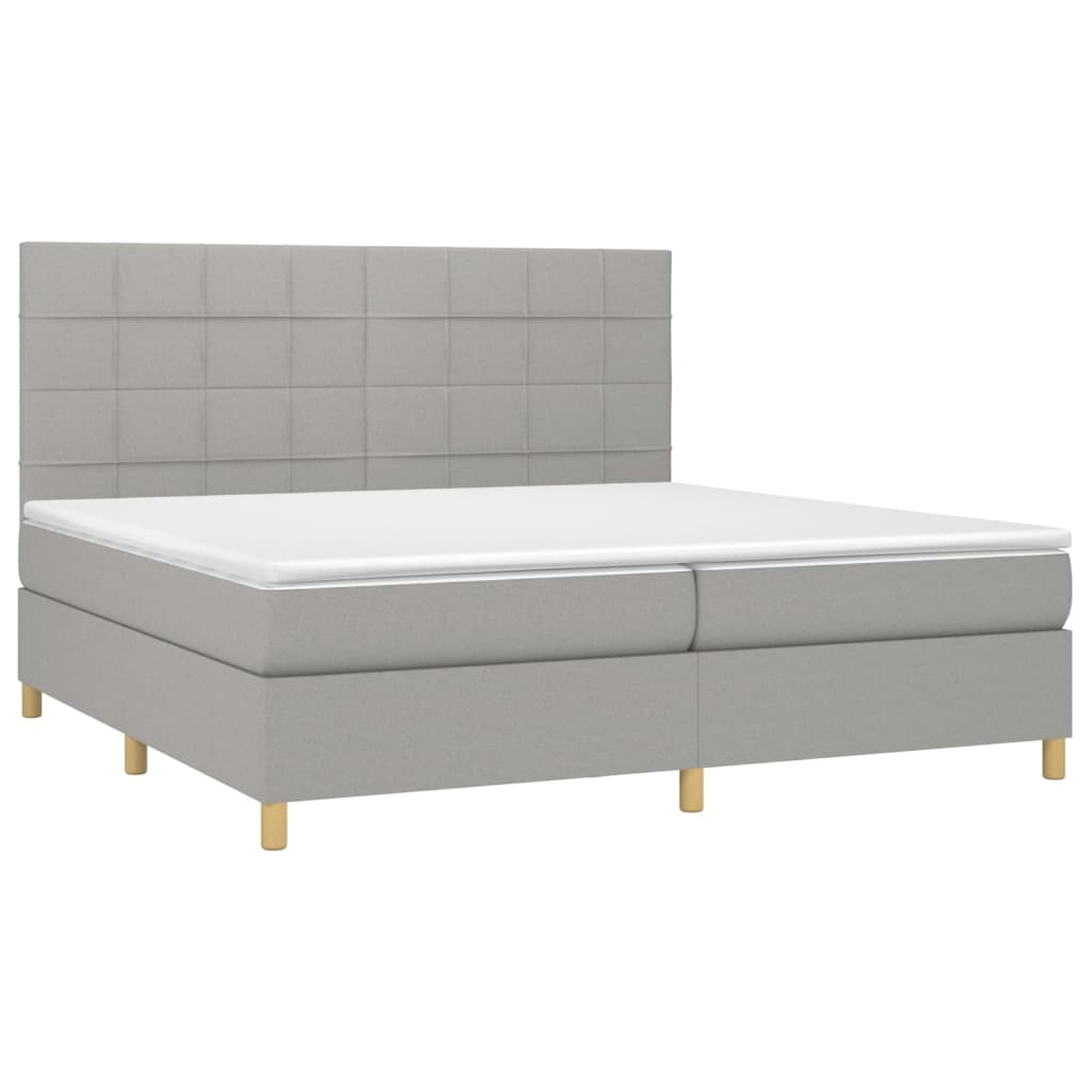 Boxspring Met Matras Stof Lichtgrijs 200 x 200 cm Blok met vierkanten