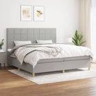 Box spring with mattress light gray fabric 200x200 cm