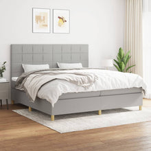 Boxspring Met Matras Stof Lichtgrijs 200 x 200 cm Blok met vierkanten