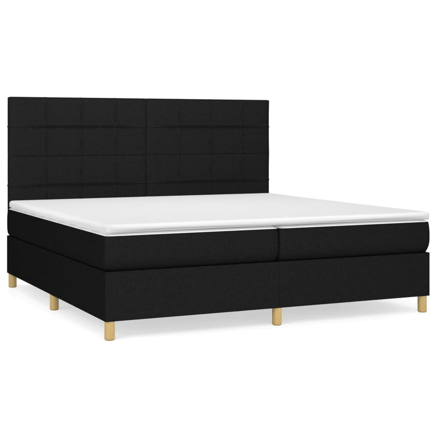 Boxspring Met Matras Stof Zwart 200 x 200 cm Blok met vierkanten
