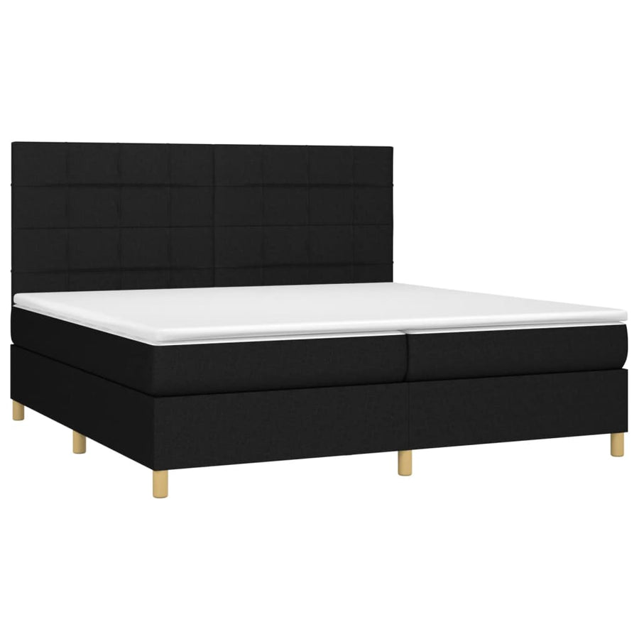 Boxspring Met Matras Stof Zwart 200 x 200 cm Blok met vierkanten