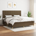 Box spring with dark brown fabric mattress 200x200 cm
