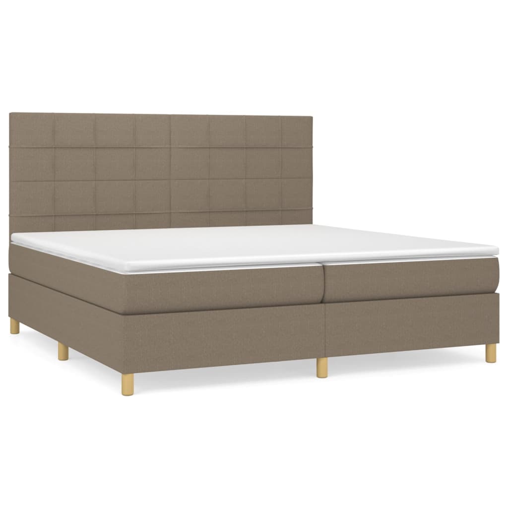 Boxspring Met Matras Stof Taupe 200 x 200 cm Blok met vierkanten