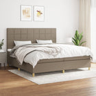 Box spring with taupe fabric mattress 200x200 cm