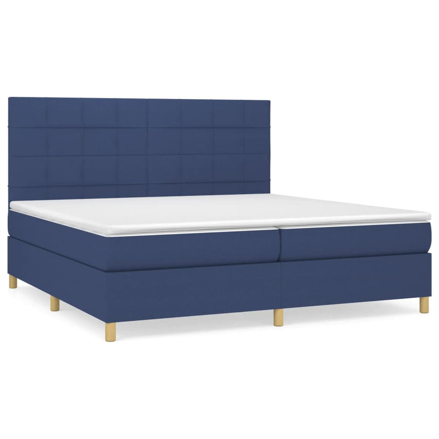 Boxspring Met Matras Stof Blauw 200 x 200 cm Blok met vierkanten