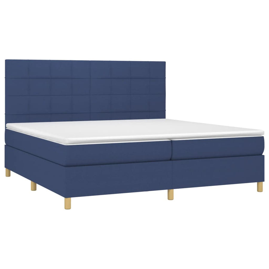 Boxspring Met Matras Stof Blauw 200 x 200 cm Blok met vierkanten