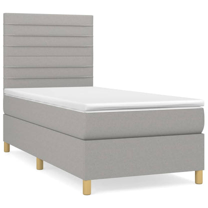 Boxspring Met Matras Stof Lichtgrijs 80 x 200 cm Horizontale strepen