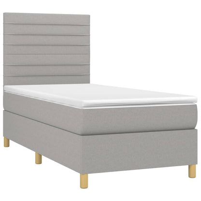 Boxspring Met Matras Stof Lichtgrijs 90 x 200 cm Horizontale strepen