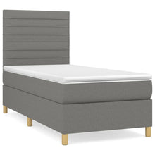 Boxspring Met Matras Stof Donkergrijs 90 x 200 cm Horizontale strepen