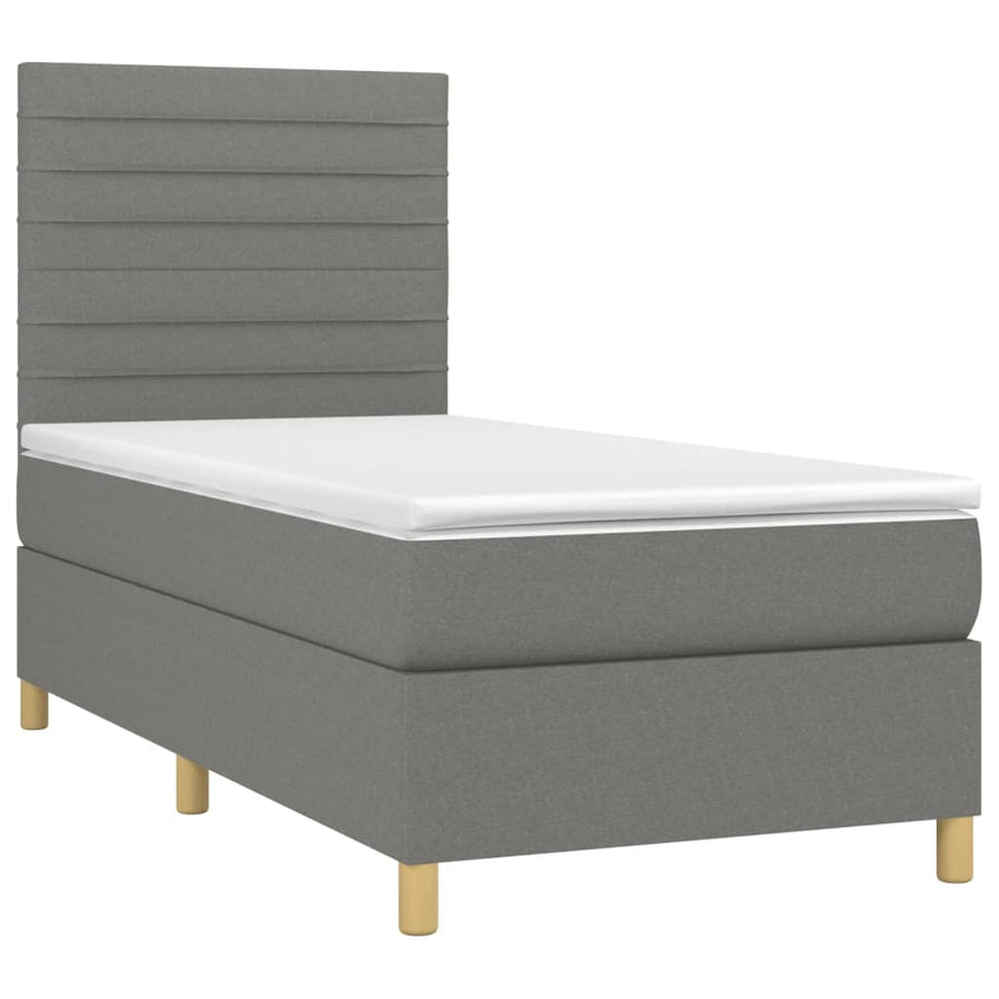 Boxspring Met Matras Stof Donkergrijs 90 x 200 cm Horizontale strepen