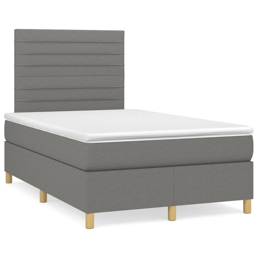 Boxspring Met Matras Stof Donkergrijs 120 x 200 cm Horizontale strepen