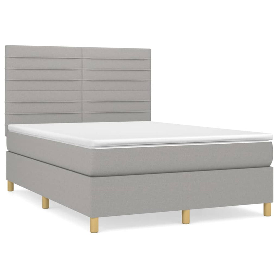 Boxspring Met Matras Stof Lichtgrijs 140 x 200 cm Horizontale strepen