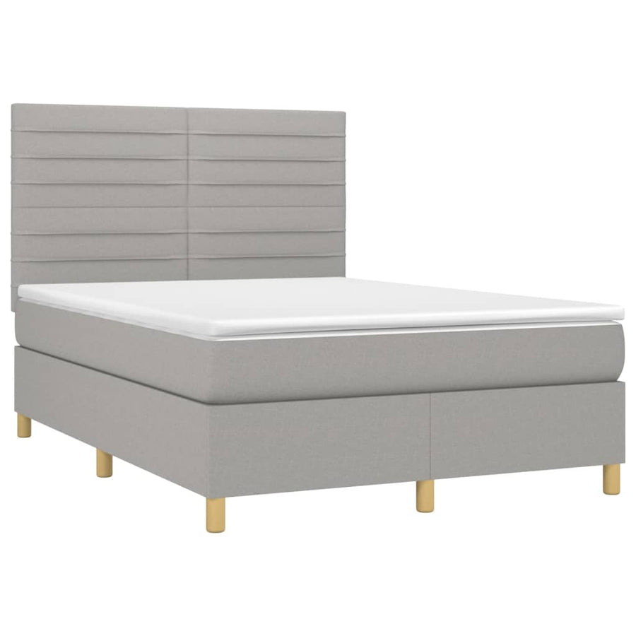 Boxspring Met Matras Stof Lichtgrijs 140 x 200 cm Horizontale strepen