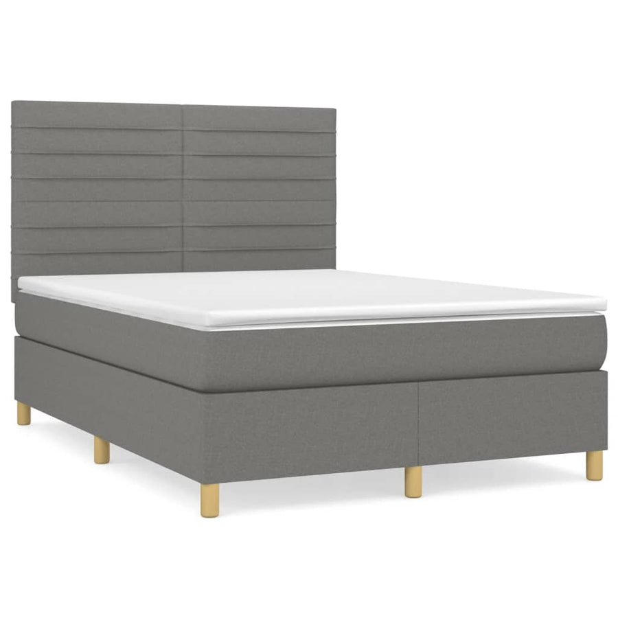 Boxspring Met Matras Stof Donkergrijs 140 x 200 cm Horizontale strepen