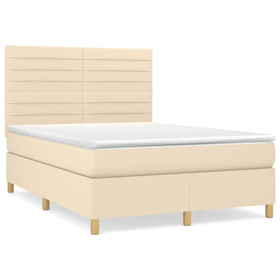 Boxspring met matras stof crèmekleurig 140x200 cm 140 x 200 cm Horizontale strepen