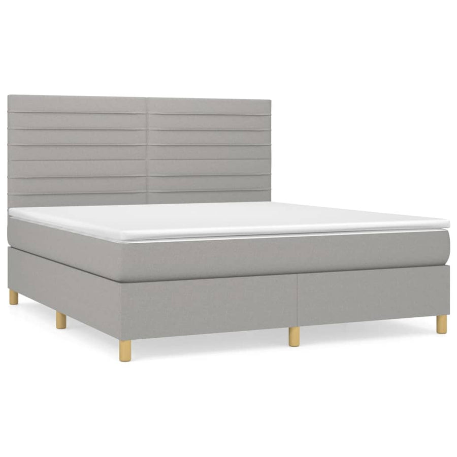 Boxspring Met Matras Stof Lichtgrijs 160 x 200 cm Horizontale strepen
