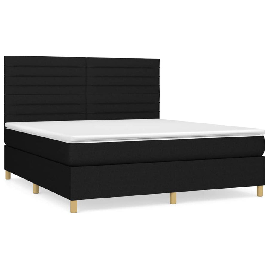 Boxspring Met Matras Stof Zwart 160 x 200 cm Horizontale strepen