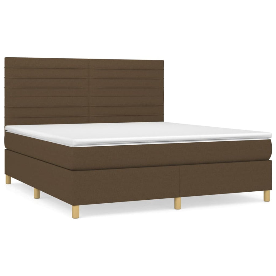 Boxspring met matras stof donkerbruin 160x200 cm 160 x 200 cm Horizontale strepen