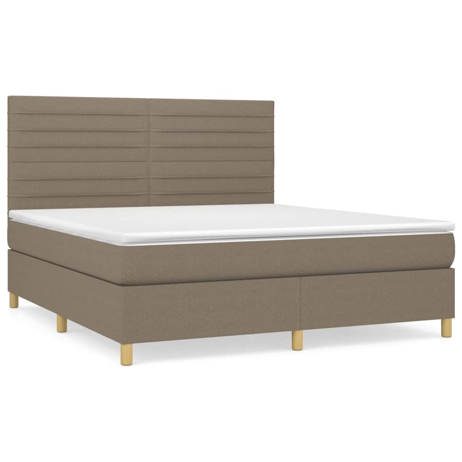 Boxspring Met Matras Stof Taupe 160X200 Cm 160 x 200 cm Horizontale strepen
