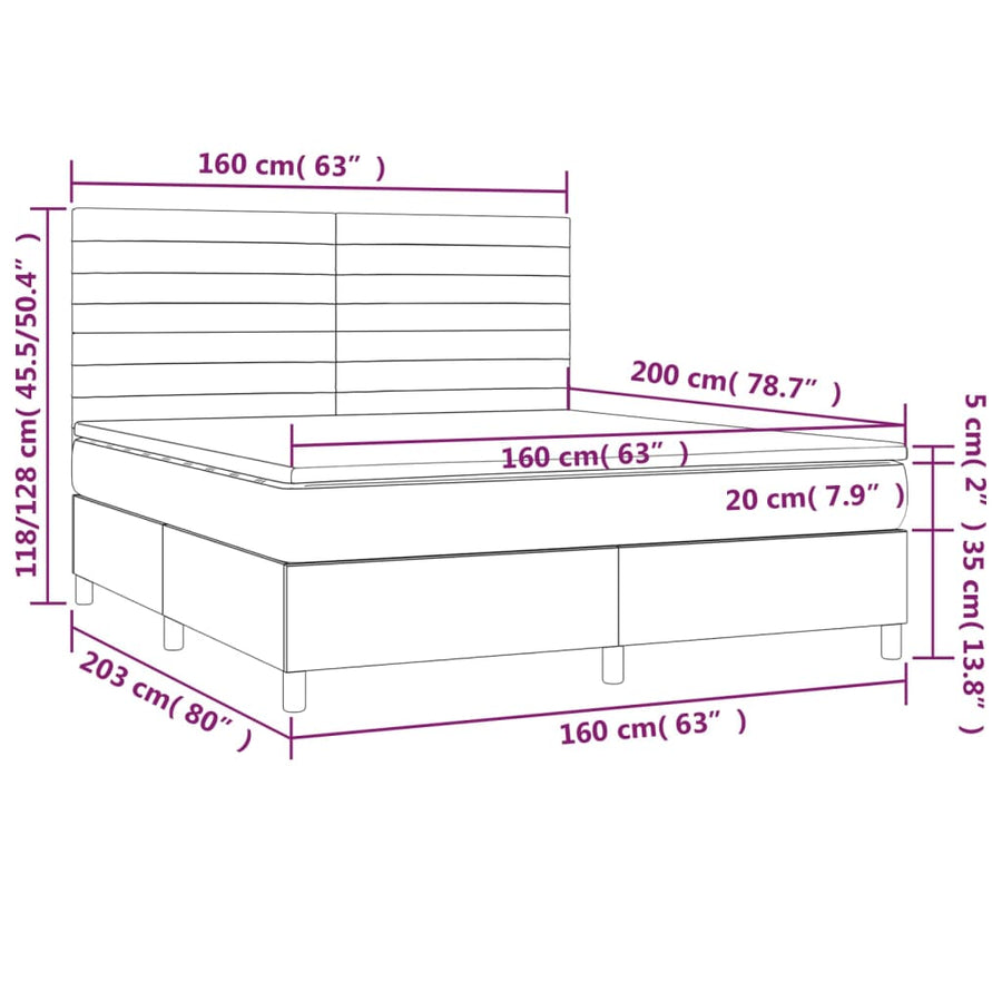 Boxspring Met Matras Stof Taupe 160X200 Cm 160 x 200 cm Horizontale strepen