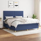 Boxspring Met Matras Stof Blauw 160 x 200 cm Horizontale strepen